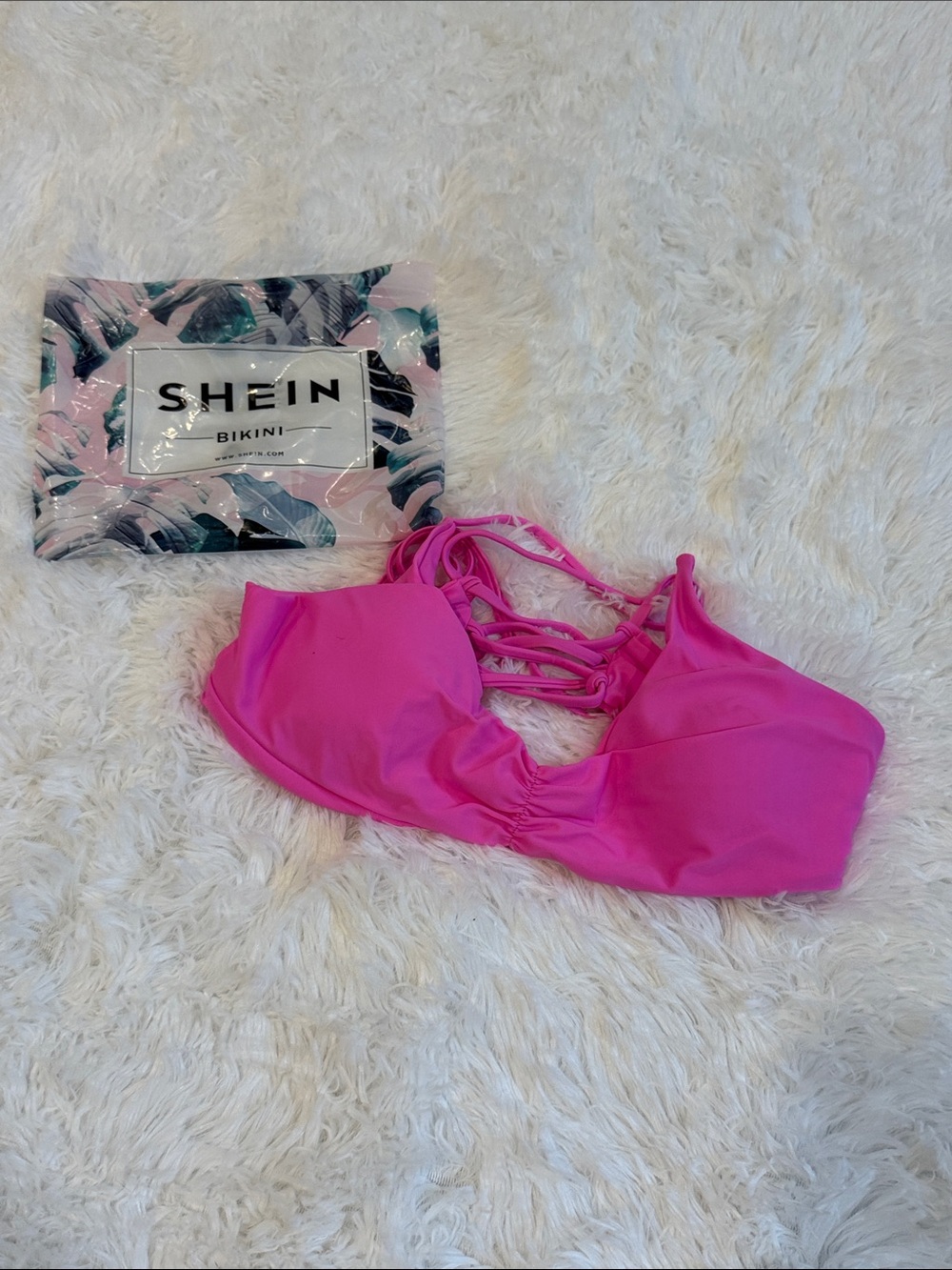 SHEIN Hot Pink Strappy Bikini Top